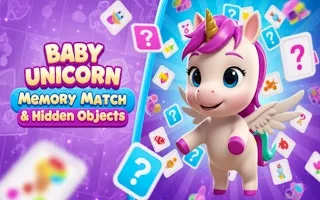 Play Baby Unicorn Memory Match & Hidden Objects online free